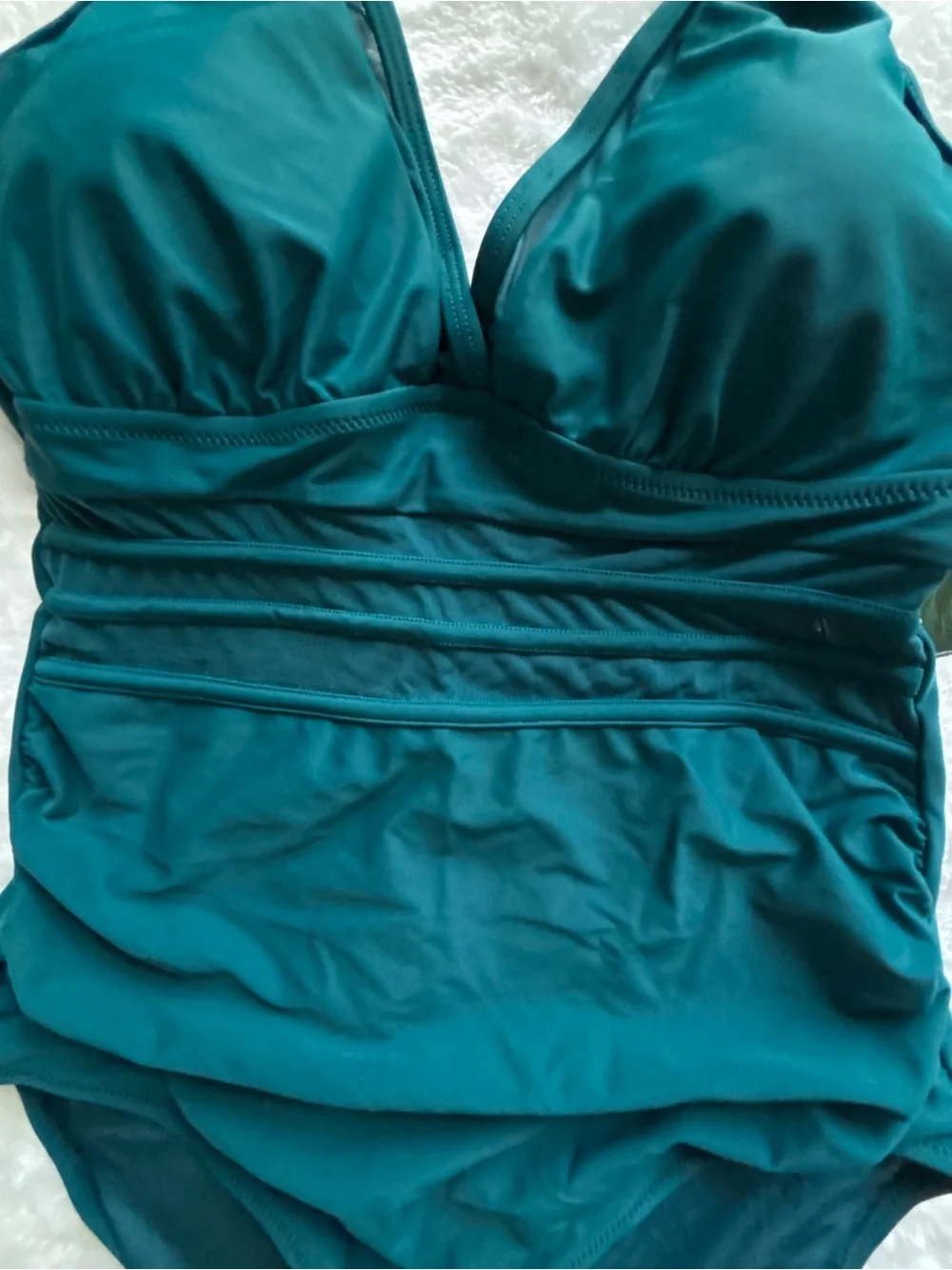 Blooming Jelly Size M Women’s Teal Mesh Detail Tummy Control One-Piece Swimsuit